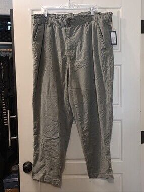 Womens Relaxed Elastic-Waist Pants In Olive Green Size 20W